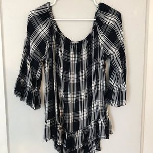 Plaid Off the Shoulder Top
